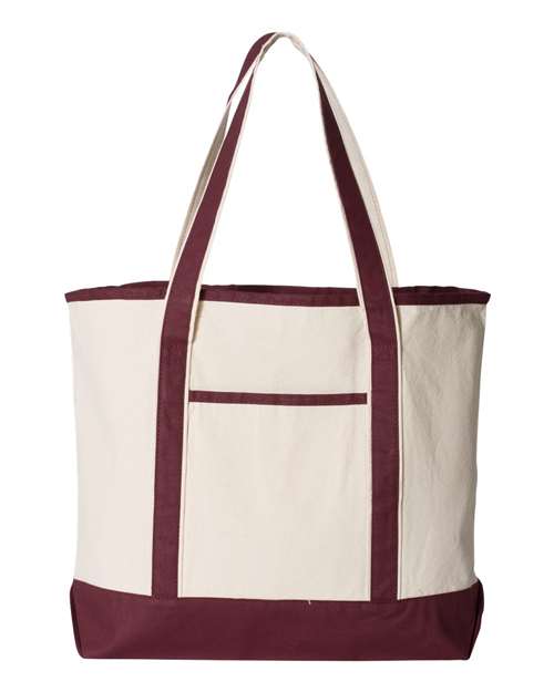 34.6L Large Canvas Deluxe Tote - Natural/ Maroon Front