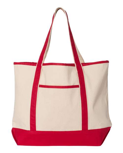34.6L Large Canvas Deluxe Tote - Natural/ Red Front