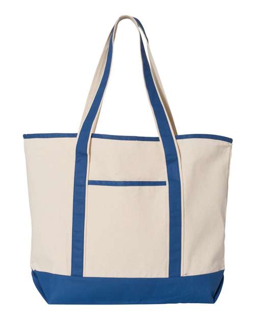 34.6L Large Canvas Deluxe Tote - Natural/ Royal Front