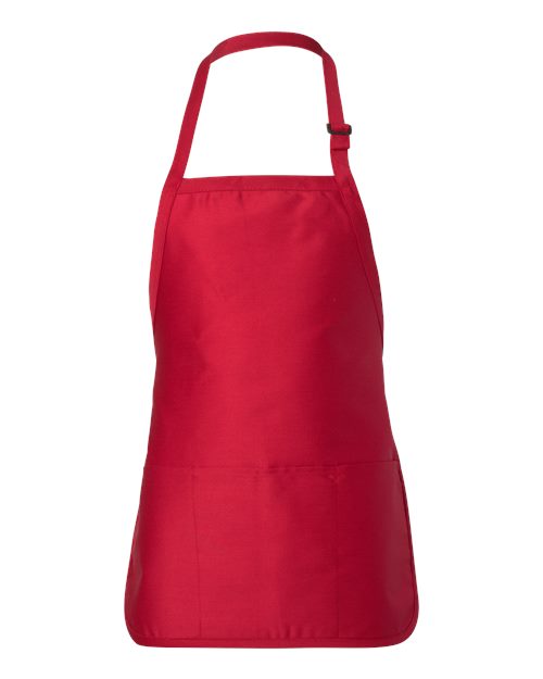 Full-Length Apron with Pouch Pocket - Red Front