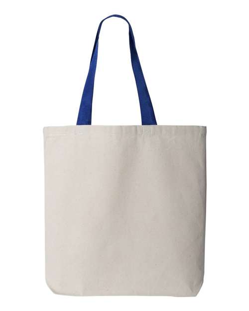 11L Canvas Tote with Contrast-Color Handles - Natural/ Royal Front