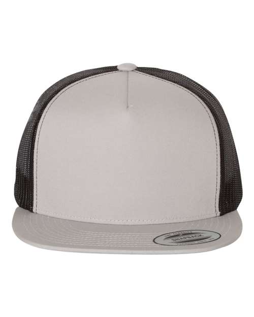 Classic Five-Panel Trucker Cap - Silver/ Black Front