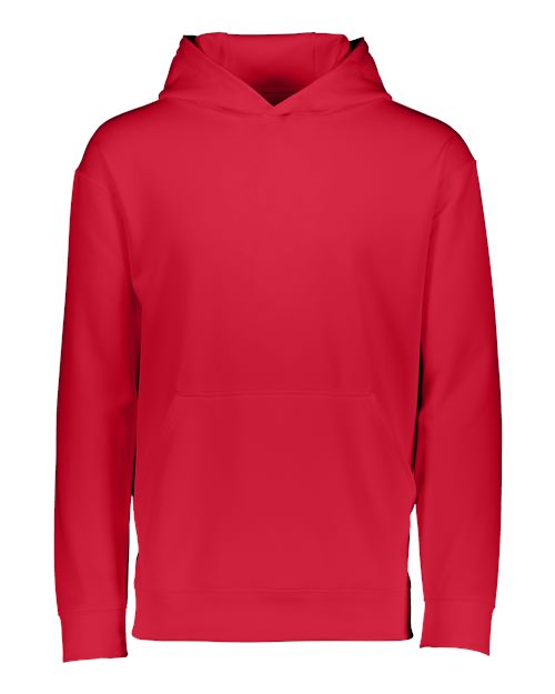 Youth Wicking Fleece Hooded Sweatshirt - Red Front