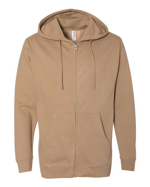 Unisex Midweight Full-Zip Hooded Sweatshirt - Sandstone Front