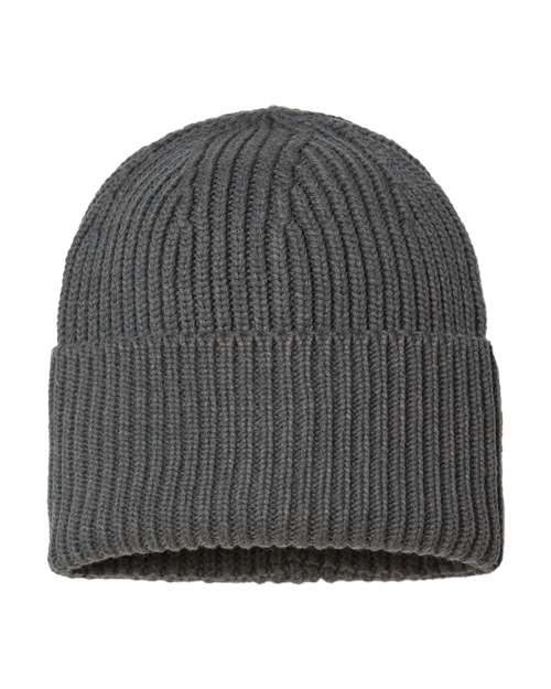 Sustainable Chunky Rib Cuffed Beanie - Dark Grey Front