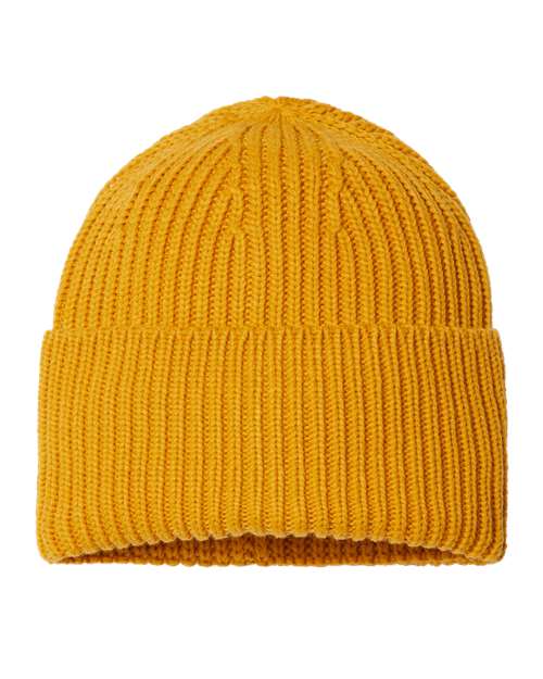 Sustainable Chunky Rib Cuffed Beanie - Mustard Yellow Back