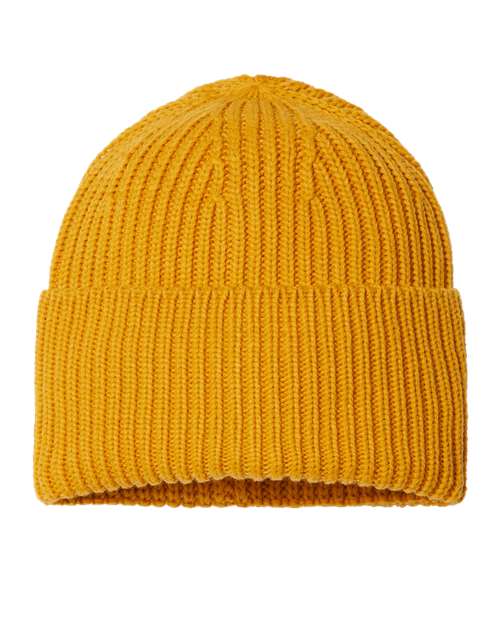 Sustainable Chunky Rib Cuffed Beanie - Mustard Yellow Front