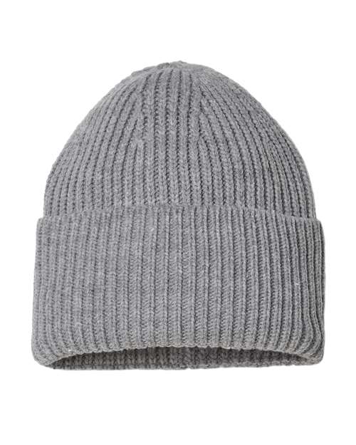 Sustainable Chunky Rib Cuffed Beanie - Light Grey Front
