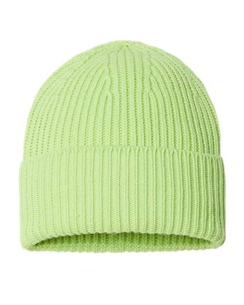 Sustainable Chunky Rib Cuffed Beanie - Acid Green Back