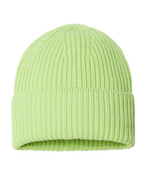 Sustainable Chunky Rib Cuffed Beanie - Acid Green Front