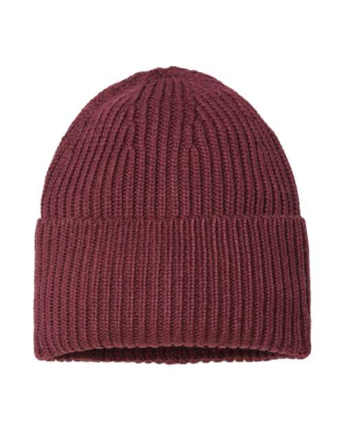 Sustainable Chunky Rib Cuffed Beanie - Burgundy Melange Front