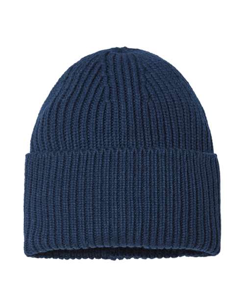 Sustainable Chunky Rib Cuffed Beanie - Navy Back