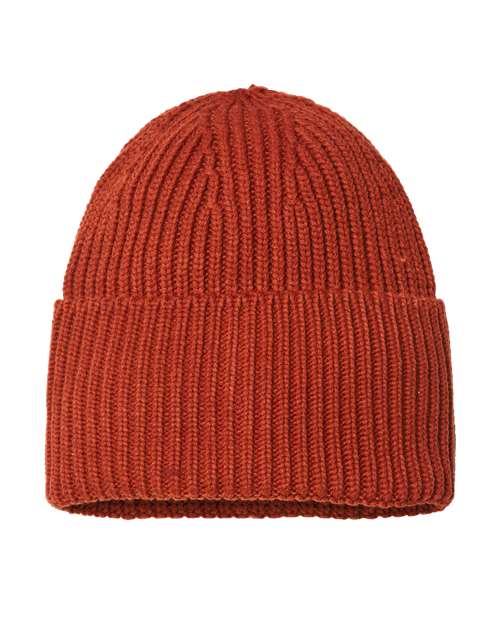 Sustainable Chunky Rib Cuffed Beanie - Rusty Front