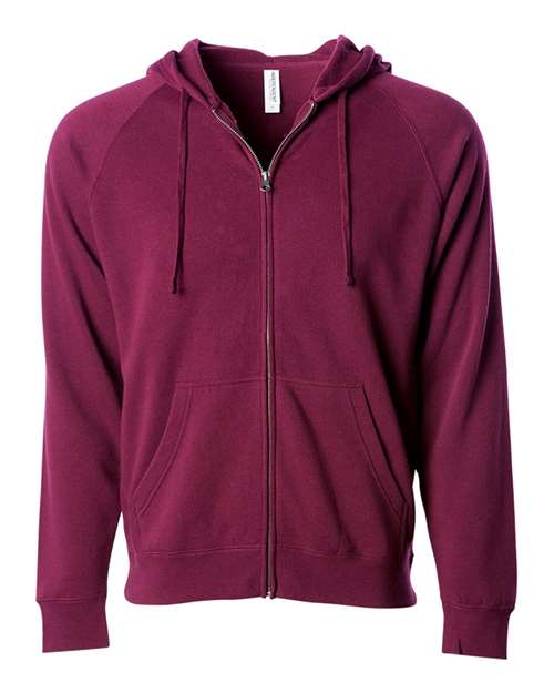 Unisex Special Blend Raglan Full-Zip Hooded Sweatshirt - Maroon Front