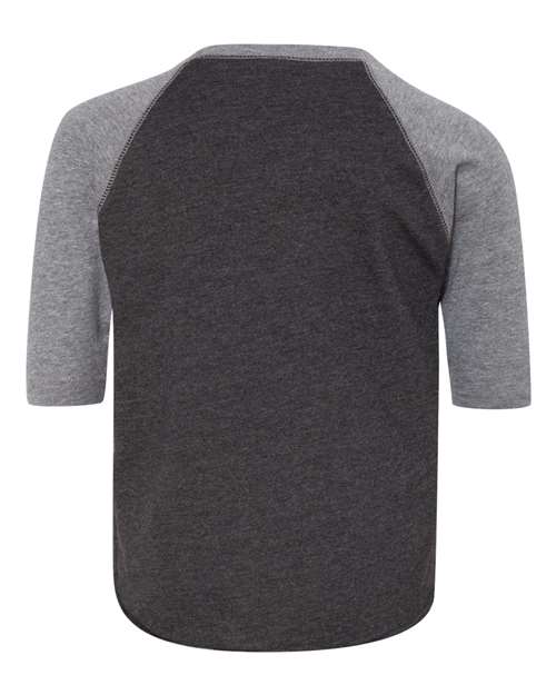 Toddler Baseball Fine Jersey Three-Quarter Sleeve Tee - Vintage Smoke/ Granite Heather Back