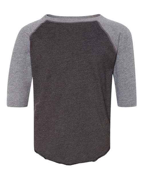 Toddler Baseball Fine Jersey Three-Quarter Sleeve Tee - Vintage Smoke/ Granite Heather Front