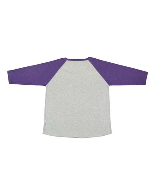 Women's Curvy Collection Baseball Three-Quarter Sleeve Tee - Vintage Heather/ Vintage Purple Back