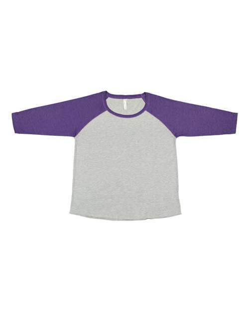 Women's Curvy Collection Baseball Three-Quarter Sleeve Tee - Vintage Heather/ Vintage Purple Front