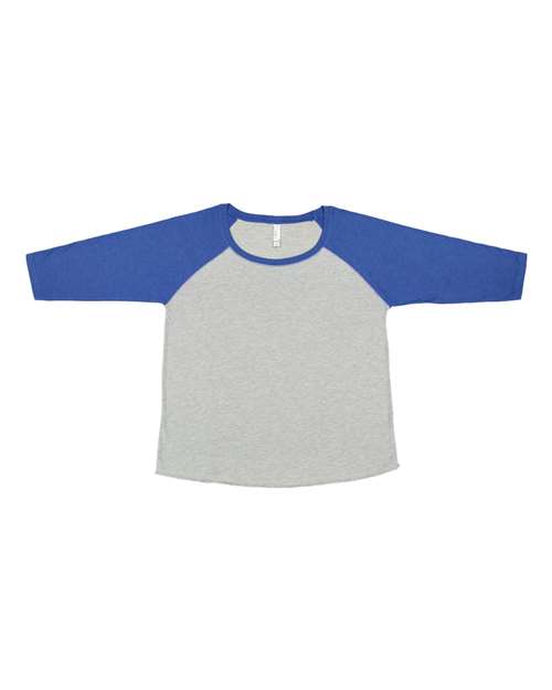 Women's Curvy Collection Baseball Three-Quarter Sleeve Tee - Vintage Heather/ Vintage Royal Front