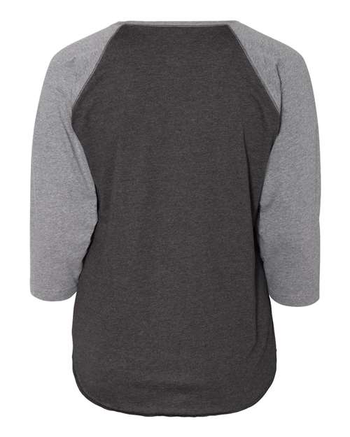 Women's Curvy Collection Baseball Three-Quarter Sleeve Tee - Vintage Smoke/ Granite Heather Back