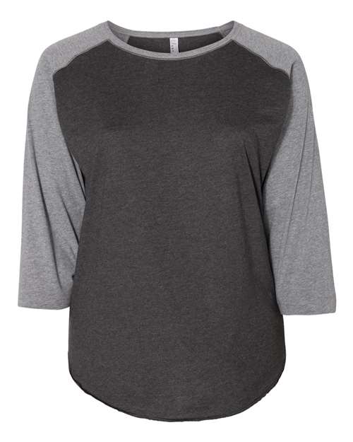 Women's Curvy Collection Baseball Three-Quarter Sleeve Tee - Vintage Smoke/ Granite Heather Front