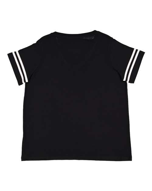 Women's Curvy Collection Vintage Football T-Shirt - Black Solid/ White Back