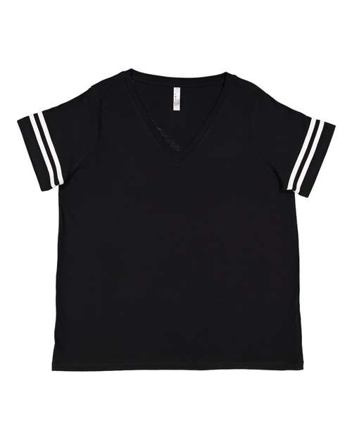 Women's Curvy Collection Vintage Football T-Shirt - Black Solid/ White Front