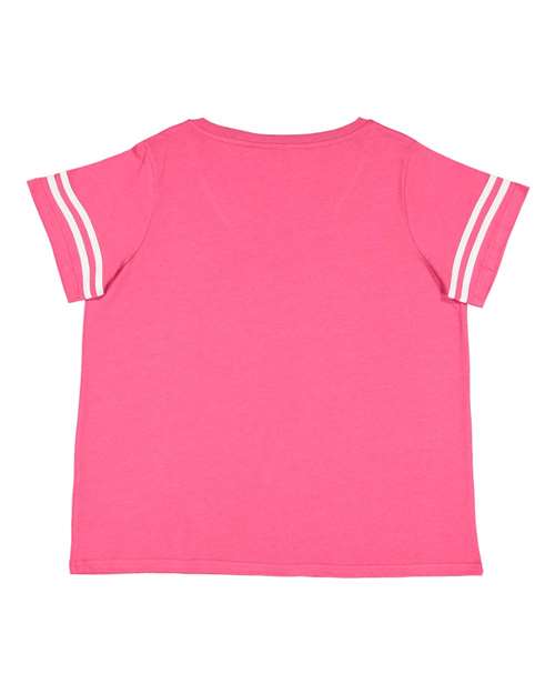 Women's Curvy Collection Vintage Football T-Shirt - Vintage Hot Pink/ White Back