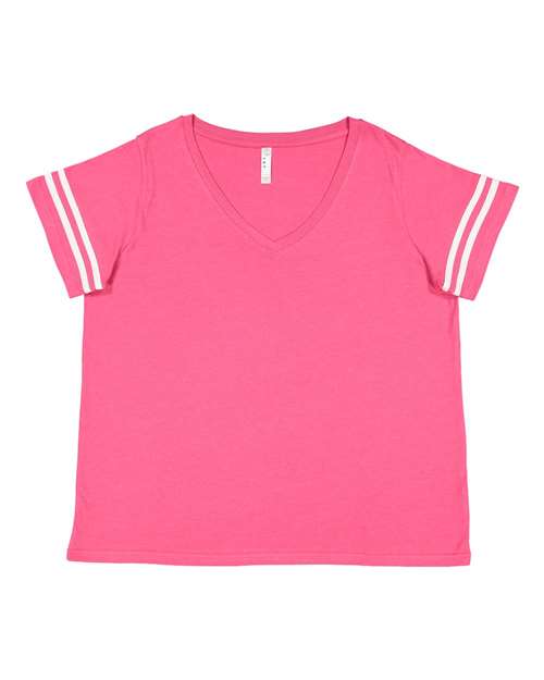 Women's Curvy Collection Vintage Football T-Shirt - Vintage Hot Pink/ White Front