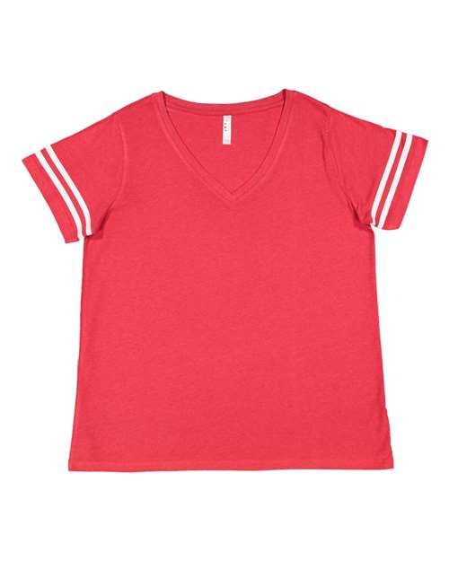 Women's Curvy Collection Vintage Football T-Shirt - Vintage Red/ White Front