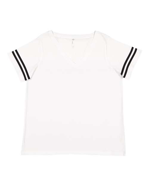 Women's Curvy Collection Vintage Football T-Shirt - White Solid/ Black Front