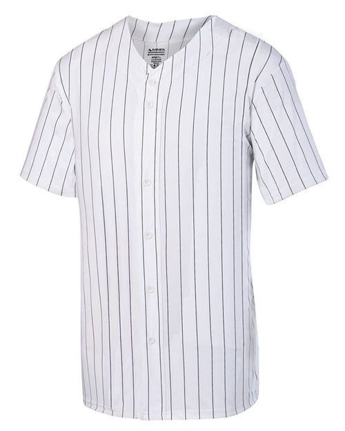 Unisex Pinstripe Full Button Baseball Jersey - White/ Black Front