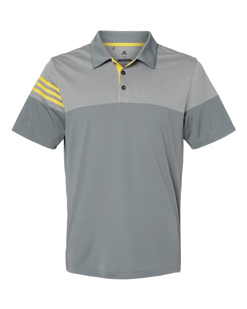 Men's Heathered 3-Stripes Colorblocked Polo - Vista Grey/ EQT Yellow Front