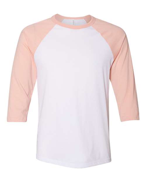 Unisex Three-Quarter Sleeve Baseball Tee - White/ Heather Peach Front