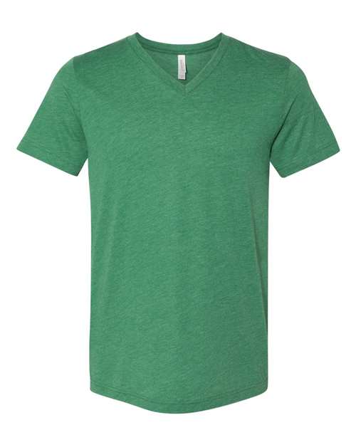 Unisex Triblend V-Neck Tee - Grass Green Triblend Front