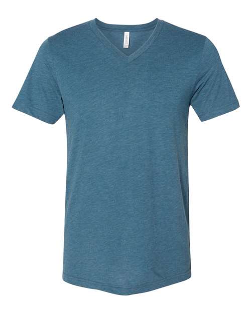 Unisex Triblend V-Neck Tee - Steel Blue Triblend Front