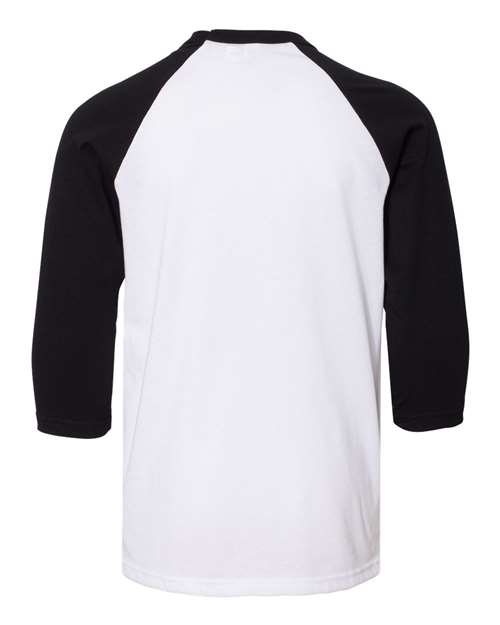 Youth Three-Quarter Sleeve Baseball Tee - White/ Black Back