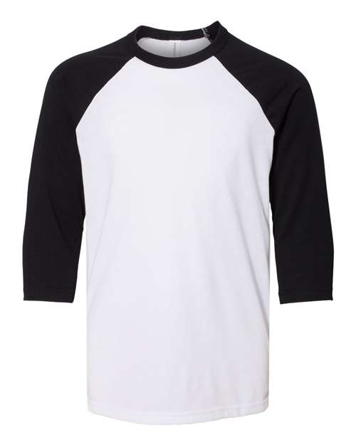 Youth Three-Quarter Sleeve Baseball Tee - White/ Black Front