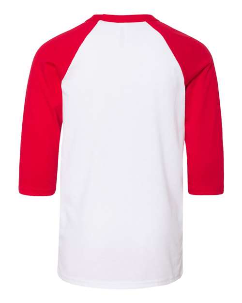 Youth Three-Quarter Sleeve Baseball Tee - White/ Red Back