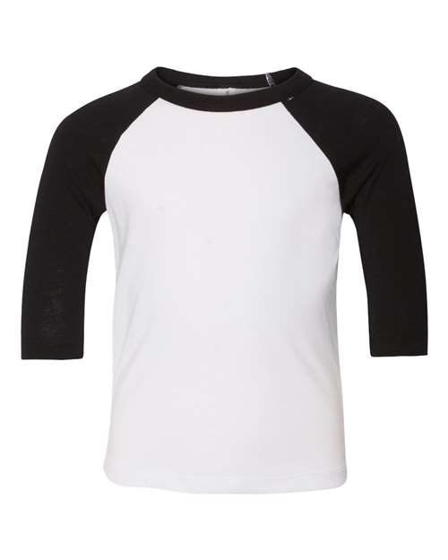 Toddler Three-Quarter Sleeve Baseball Tee - White/ Black Front