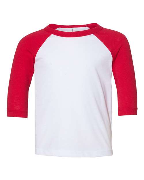 Toddler Three-Quarter Sleeve Baseball Tee - White/ Red Front