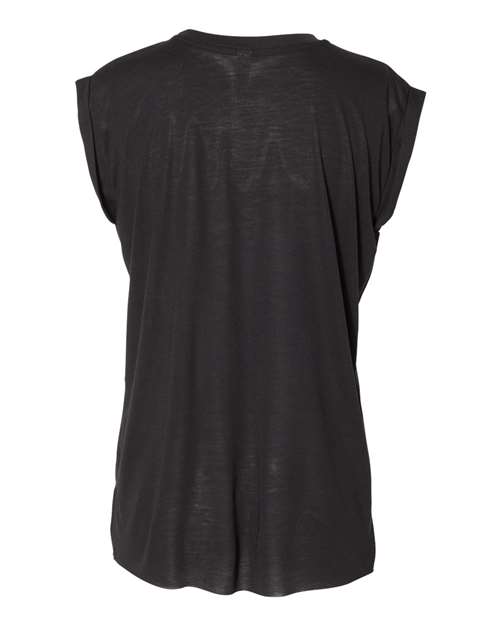 Women’s Flowy Rolled Cuffs Muscle Tee - Black Back