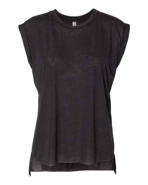 Women’s Flowy Rolled Cuffs Muscle Tee - Black Front