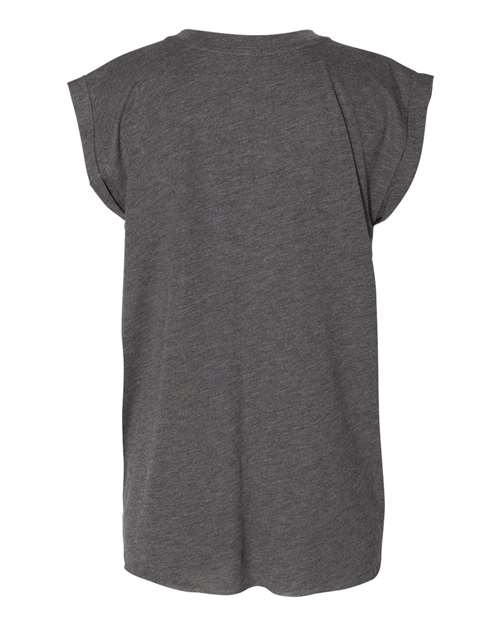 Women’s Flowy Rolled Cuffs Muscle Tee - Dark Grey Heather Back