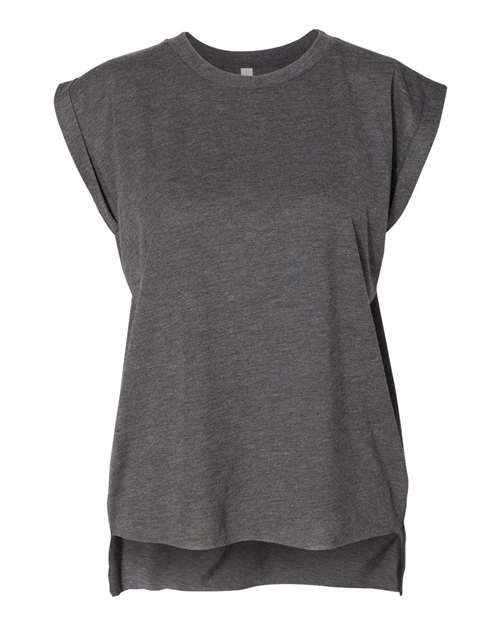 Women’s Flowy Rolled Cuffs Muscle Tee - Dark Grey Heather Front