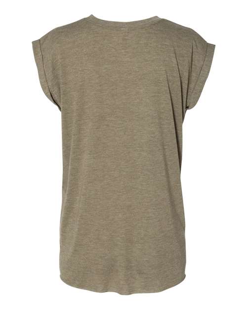 Women’s Flowy Rolled Cuffs Muscle Tee - Heather Olive Back