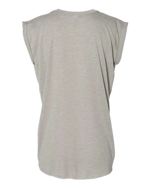 Women’s Flowy Rolled Cuffs Muscle Tee - Heather Stone Back