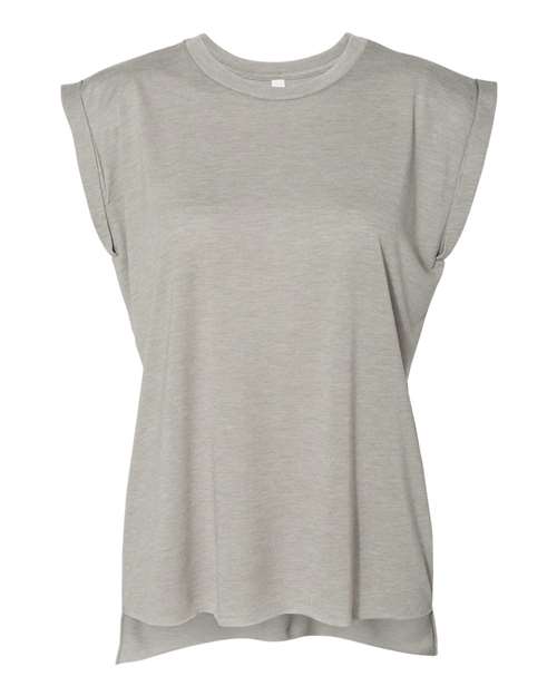 Women’s Flowy Rolled Cuffs Muscle Tee - Heather Stone Front