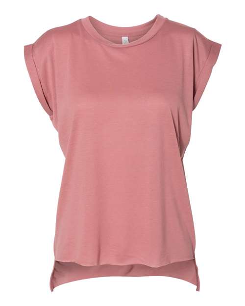 Women’s Flowy Rolled Cuffs Muscle Tee - Mauve Front