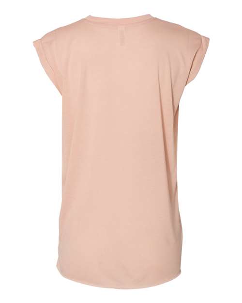 Women’s Flowy Rolled Cuffs Muscle Tee - Peach Back